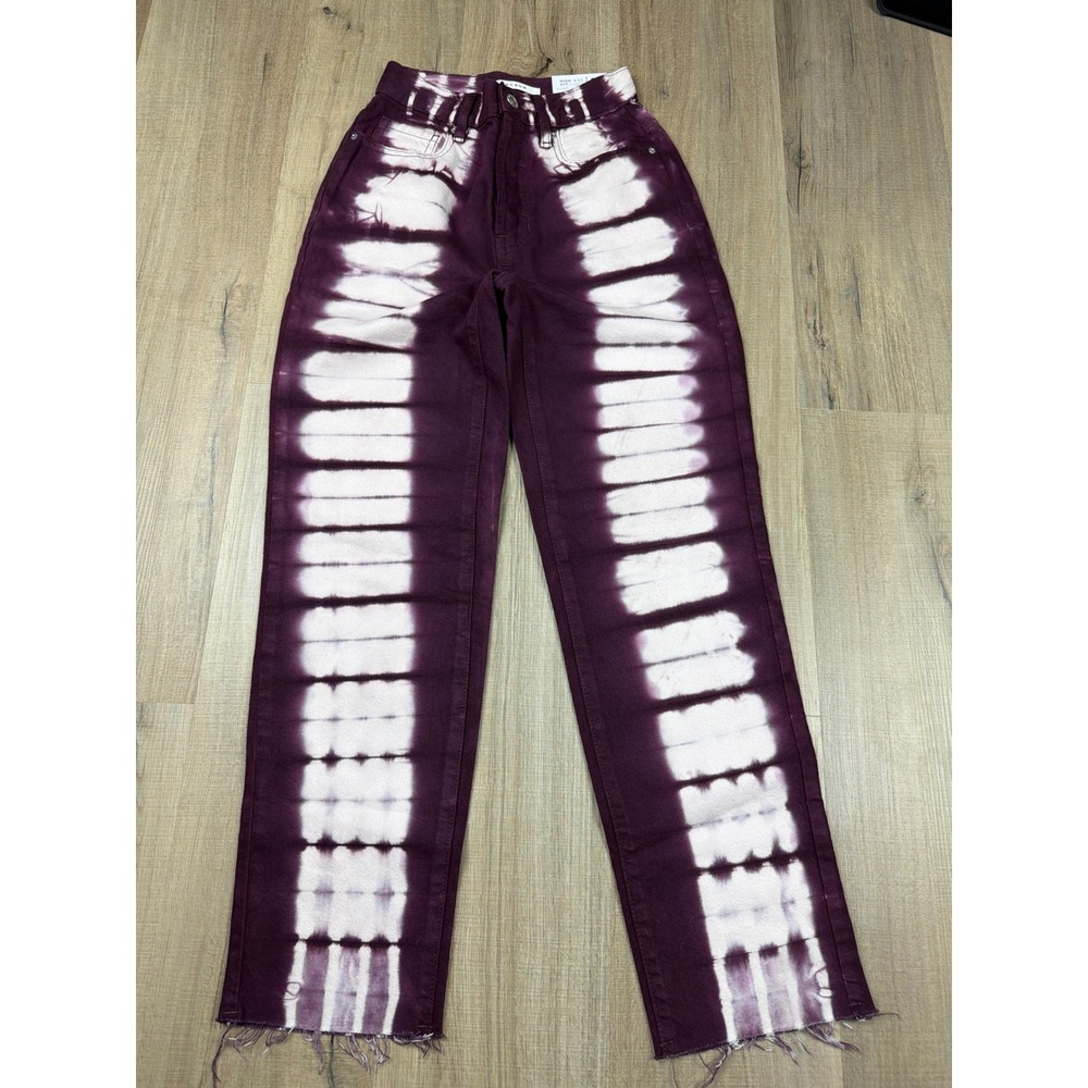 PacSun Womens High Rise Straight Tie Dye Jeans Purple White Raw Hem Size 23 NWT